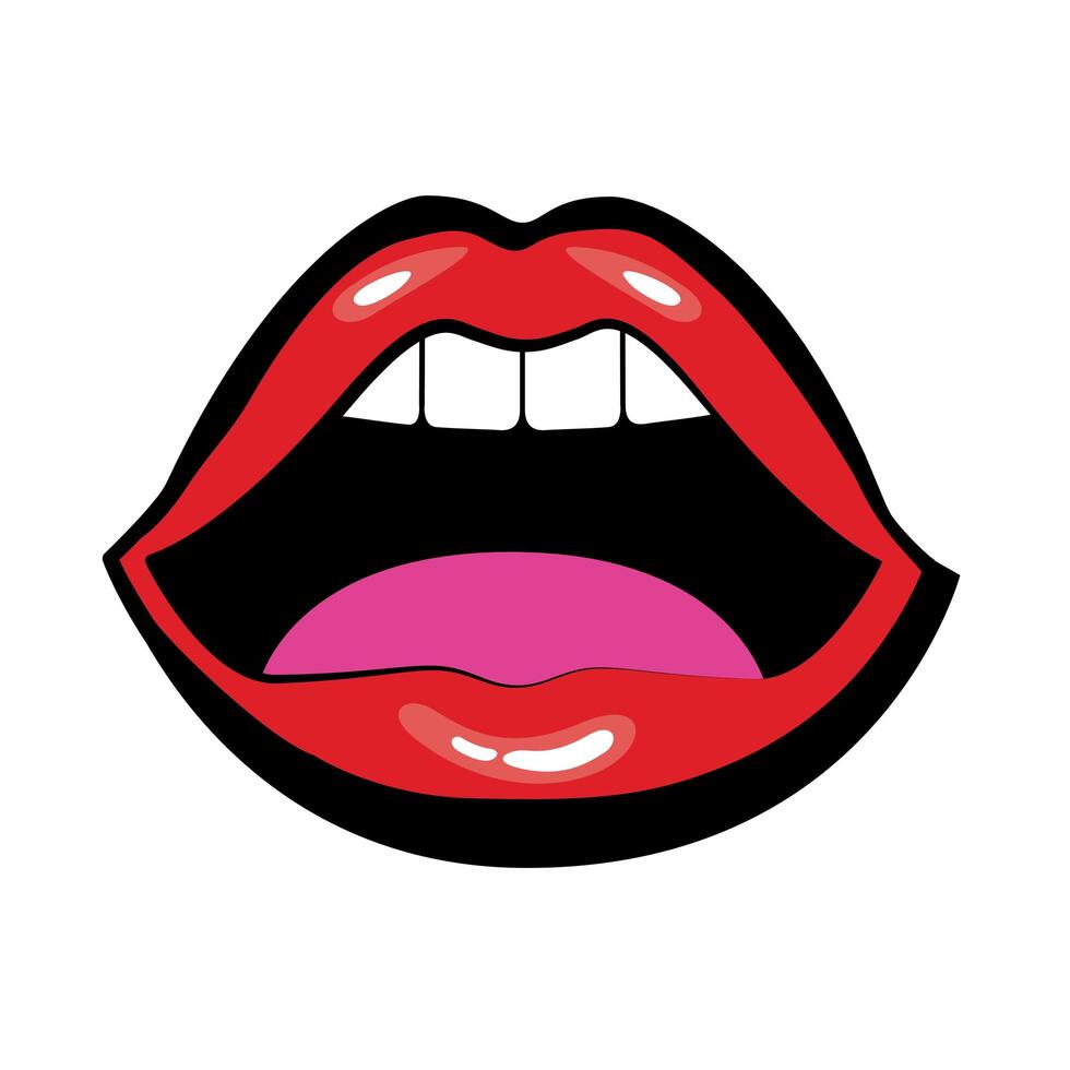 Pop art mouth with tongue and teeth fill style vector