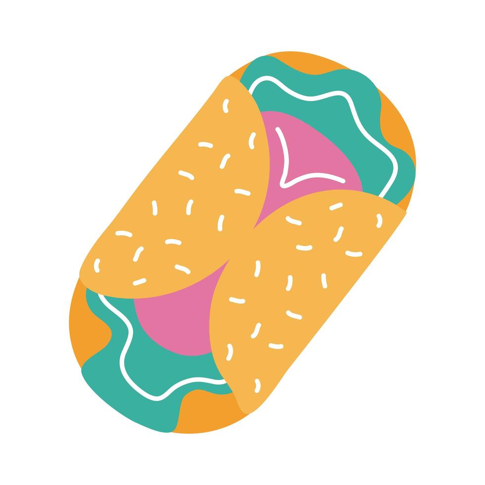 delicioso burrito mexicano comida tradicional icono de estilo plano vector