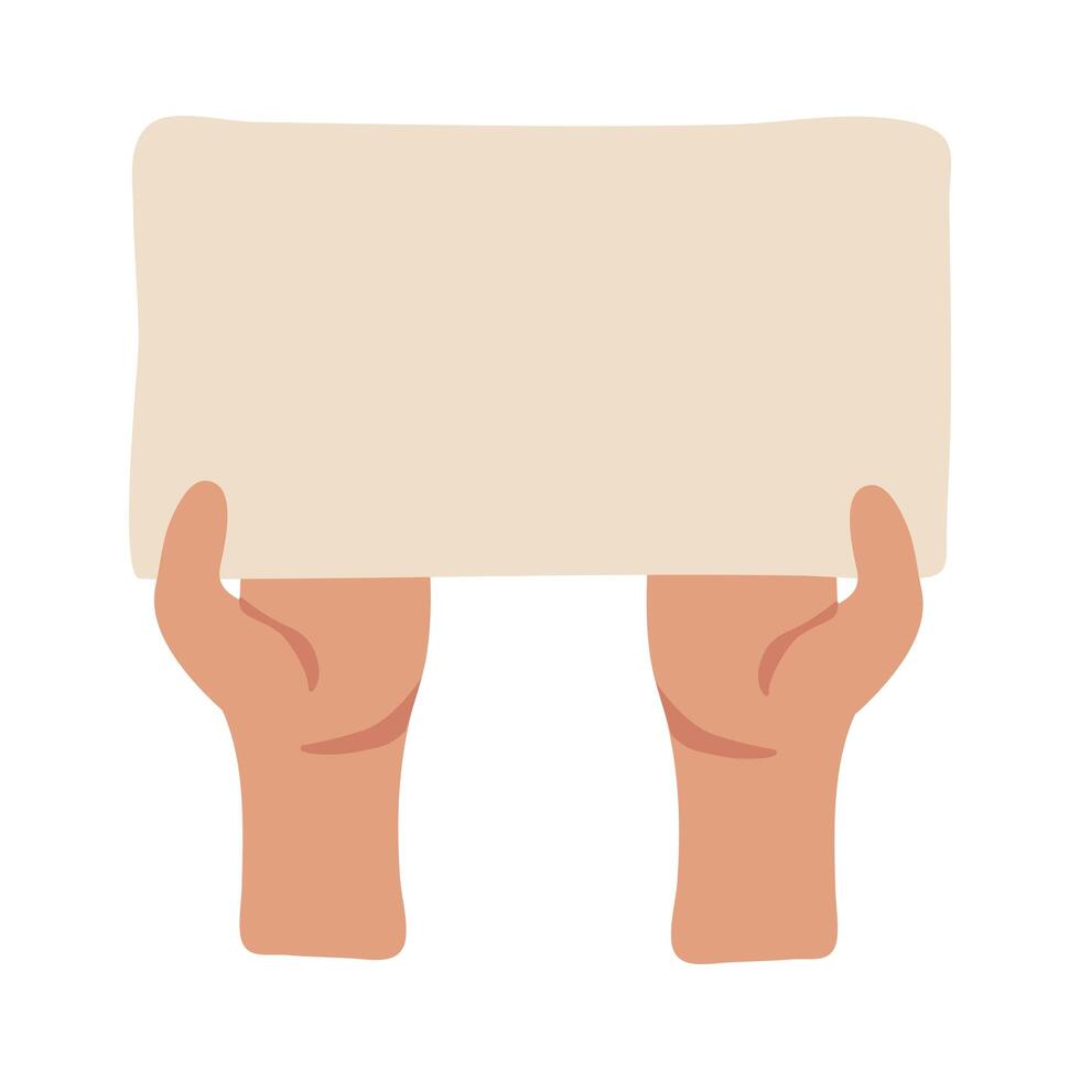 hands human protesting with banner flat style icon vector