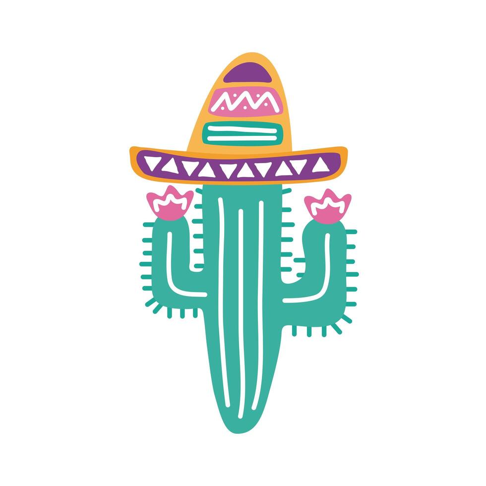 cactus with mexican hat flat style icon vector