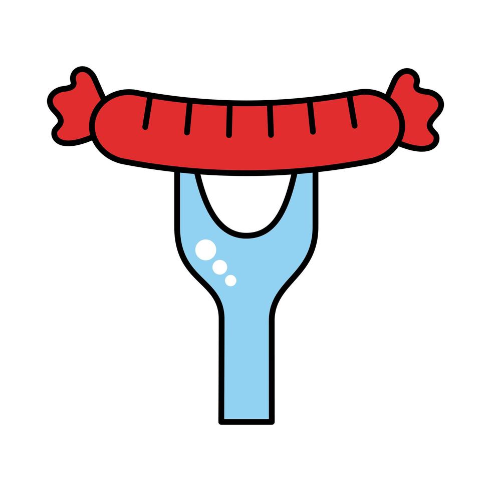delicious sausage in fork line and fill style vector