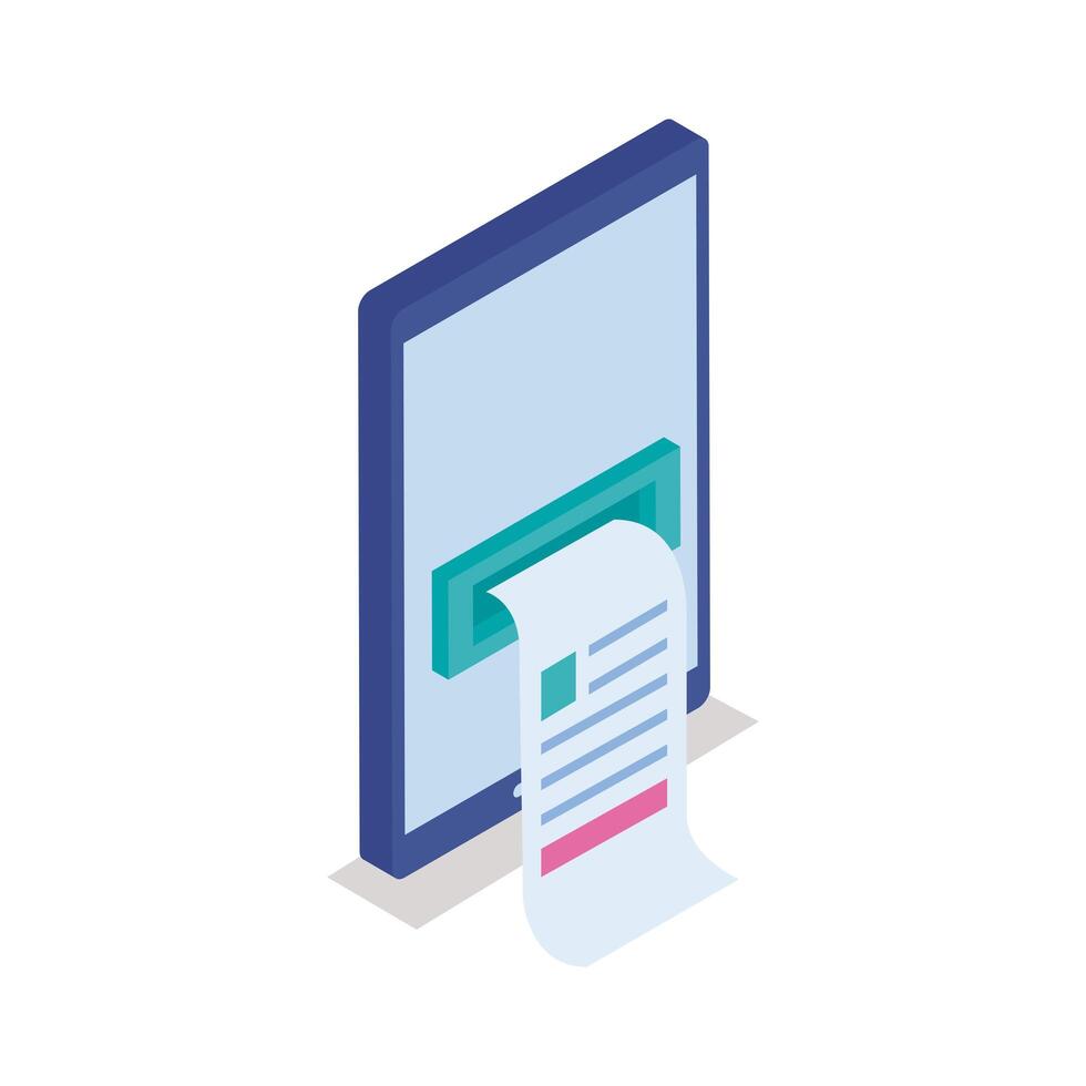 smartphone with paper receipt isometric style icon vector