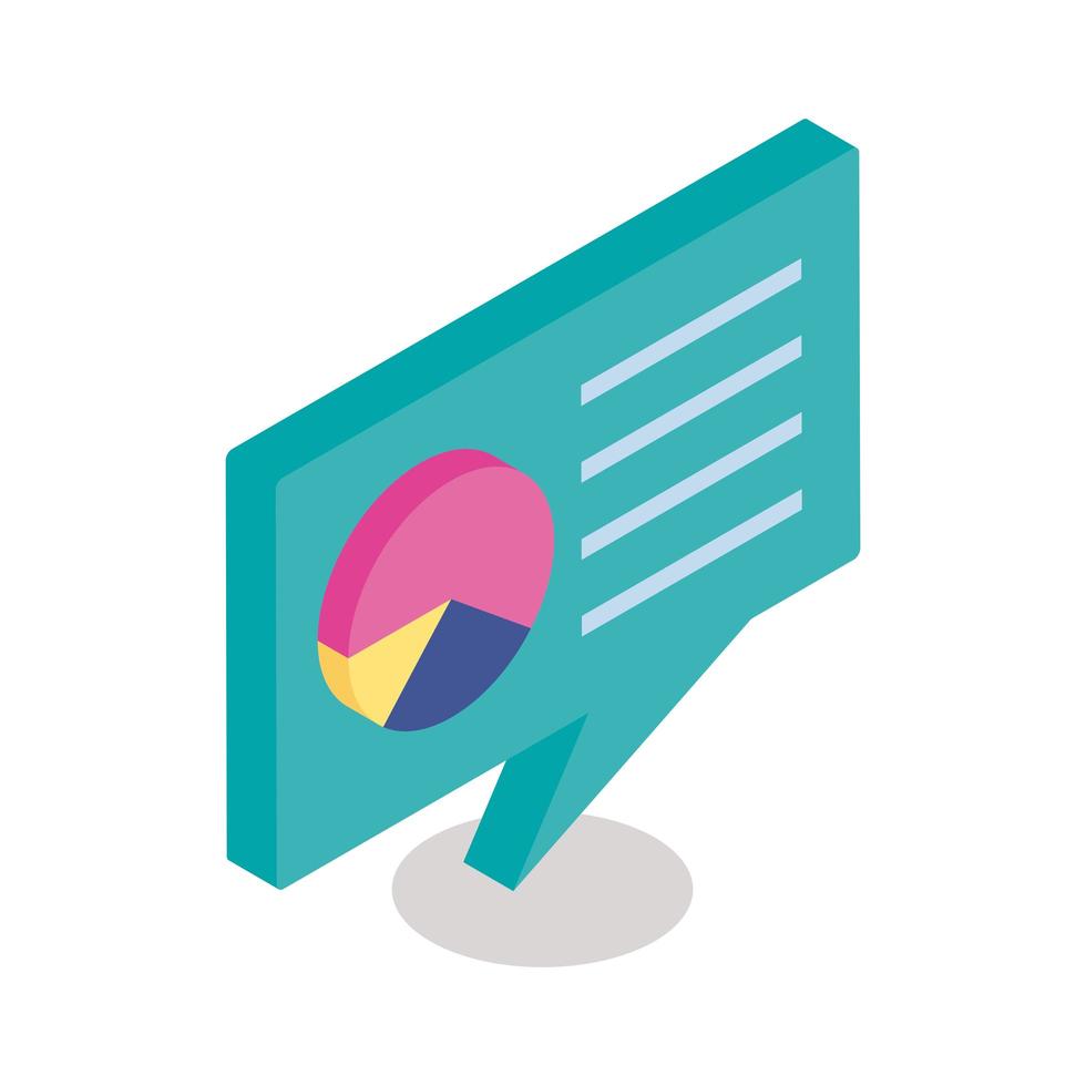 Pie chart in speech bubble isometric line style icon vector design