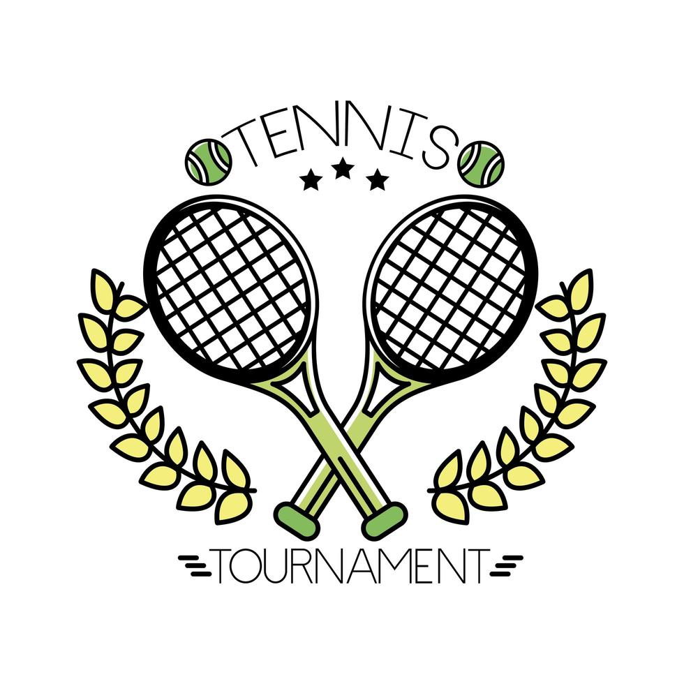 pelotas de tenis y letras con línea de raquetas y estilo de relleno vector