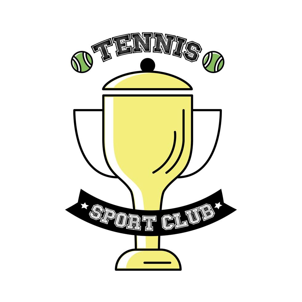 tennis balls and lettering with trophy line and fill style vector