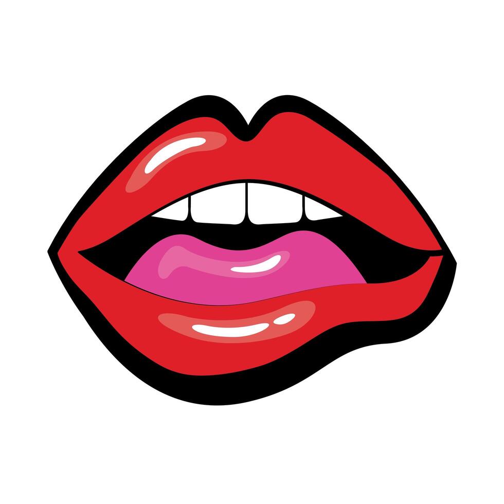 Pop art mouth with tongue and teeth fill style vector