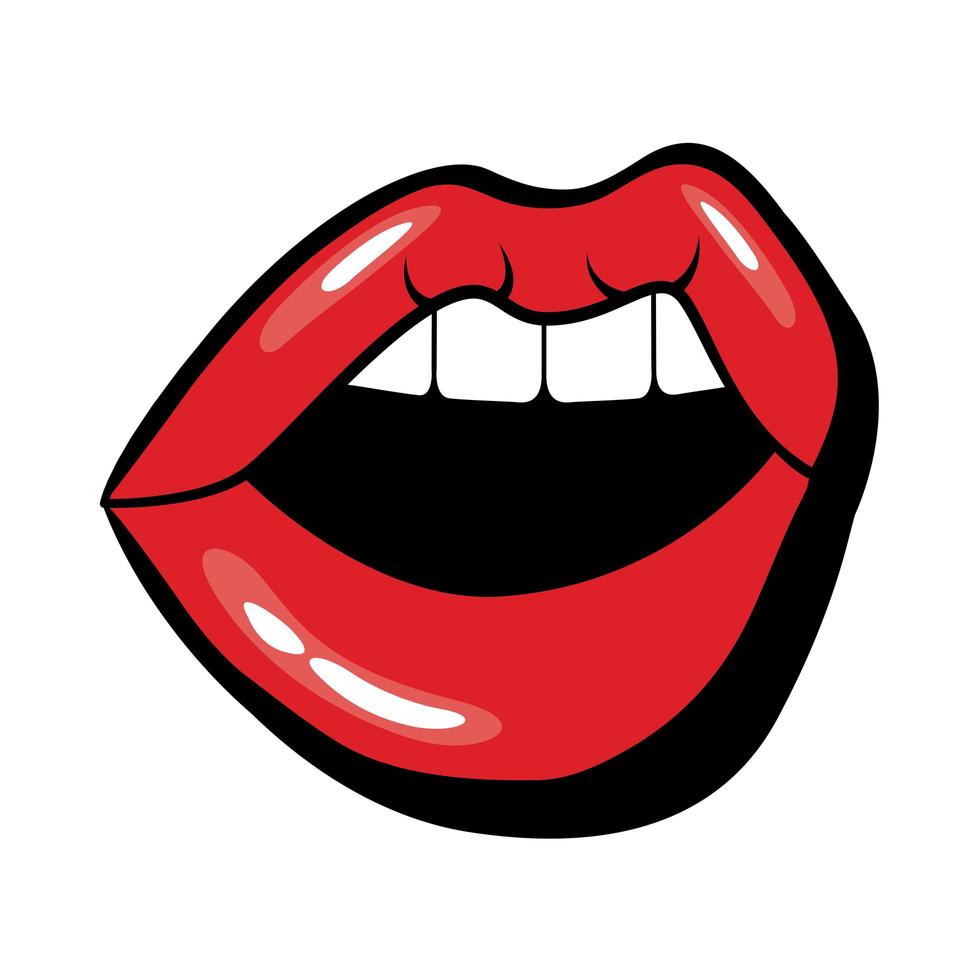 Pop art mouth open with teeth fill style vector