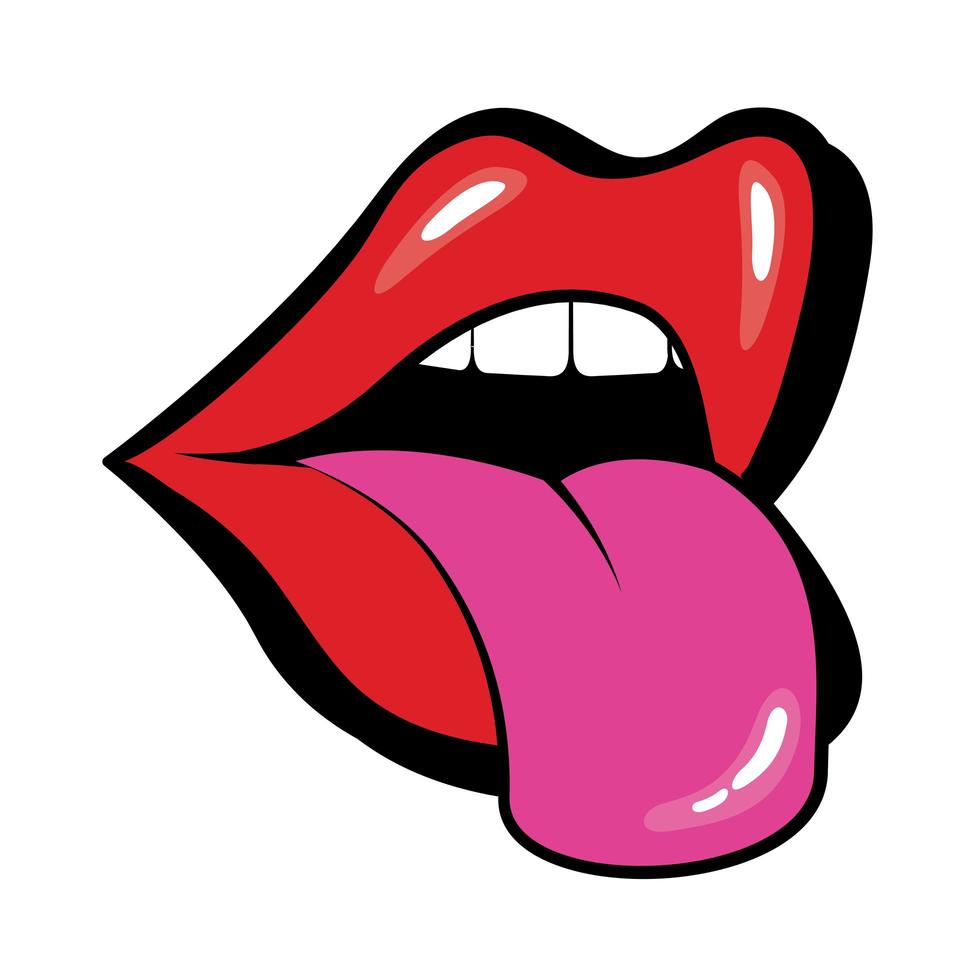 Pop art mouth with tongue out fill style vector