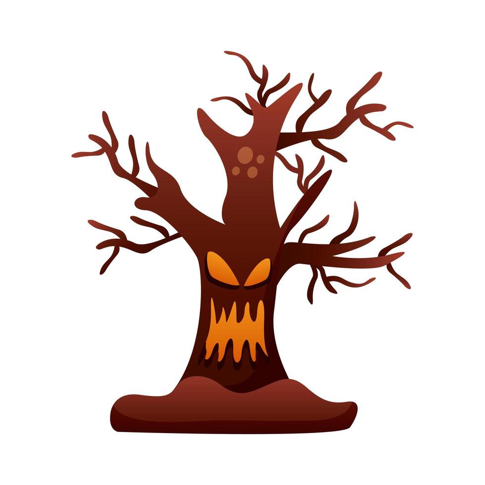 árbol encantado con cara icono de estilo degradado vector