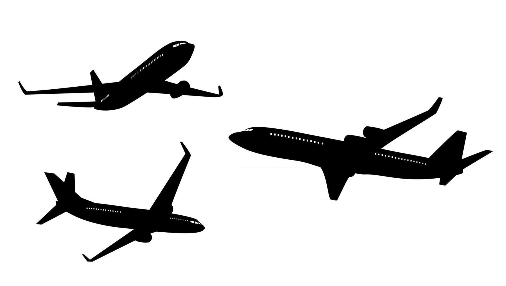 Conjunto de colección de silueta de avión plano aislado sobre fondo blanco. vector