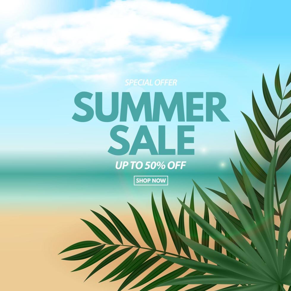 Summer sale poster. Natural Background with Tropical Palm. vector