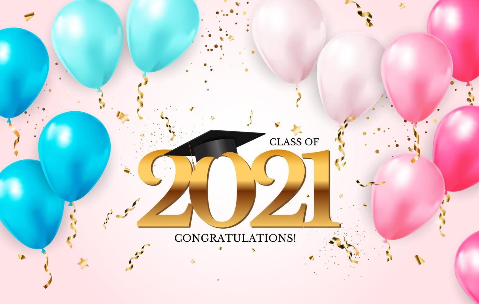 Graduation class of 2021 with graduation cap and confetti vector