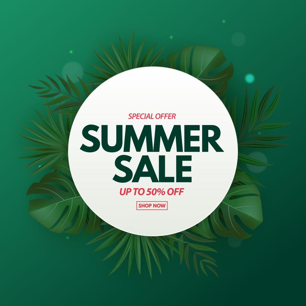 Summer sale poster. Natural Background with Tropical Palm Leaves vector