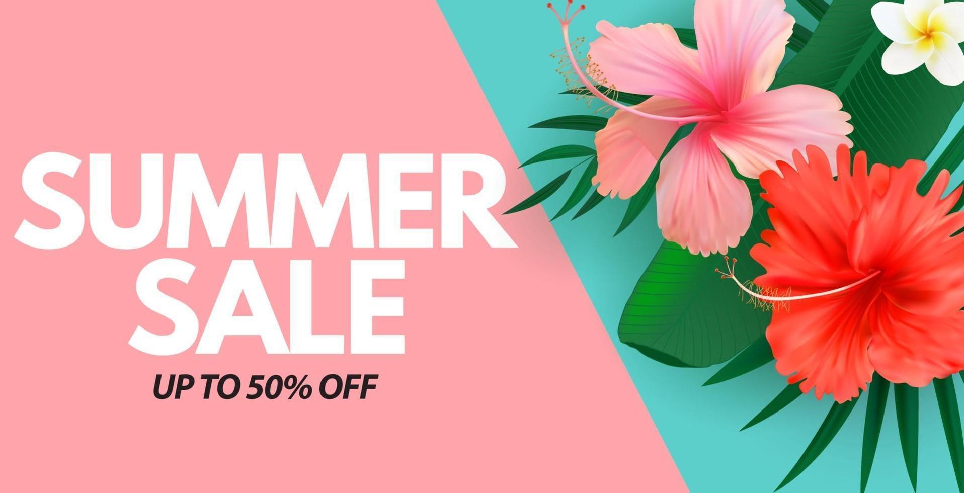 Summer sale poster Natural Background with Tropical Palm Leaves and exotic flower vector