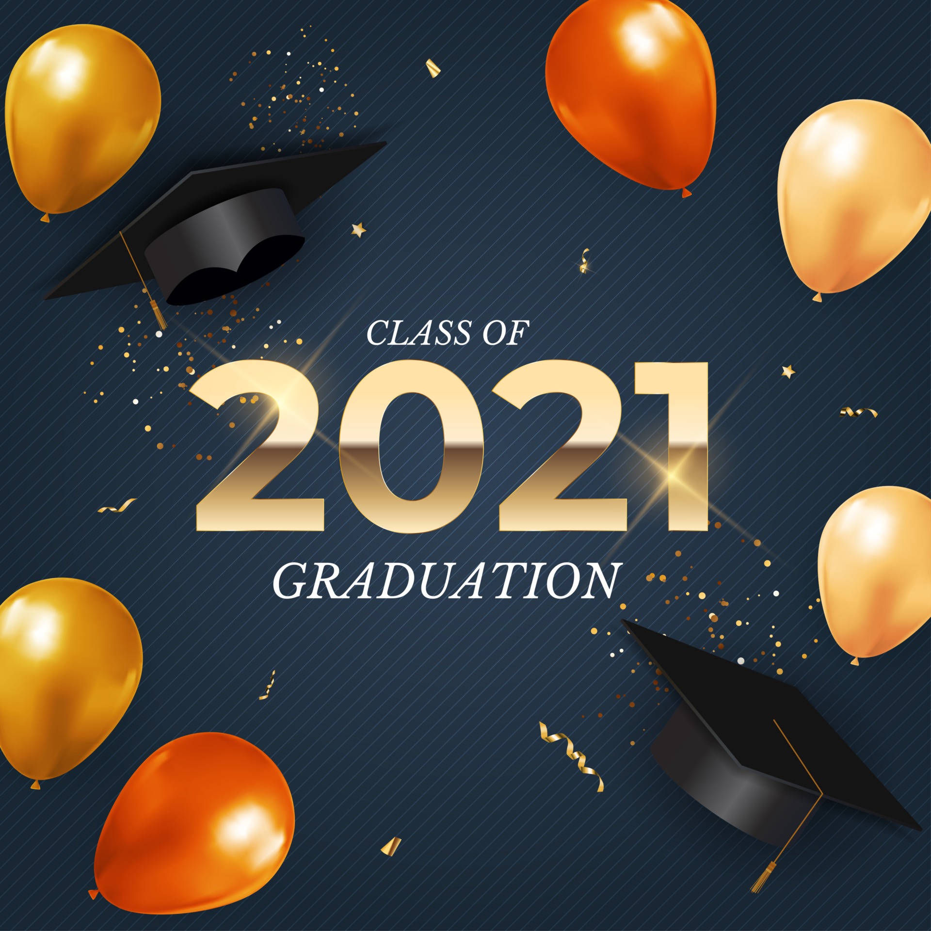 Download Graduation class of 2021 with graduation hat, confetti and ...