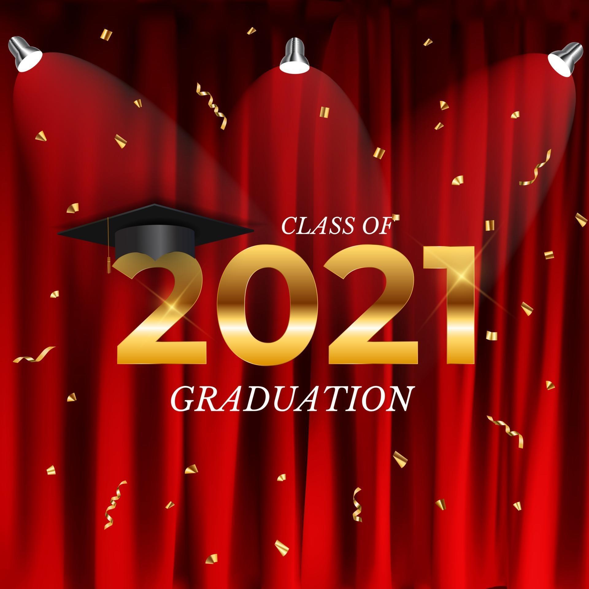Download Graduation class of 2021 with graduation hat, confetti and golden ribbon 2476317 Vector Art at ...