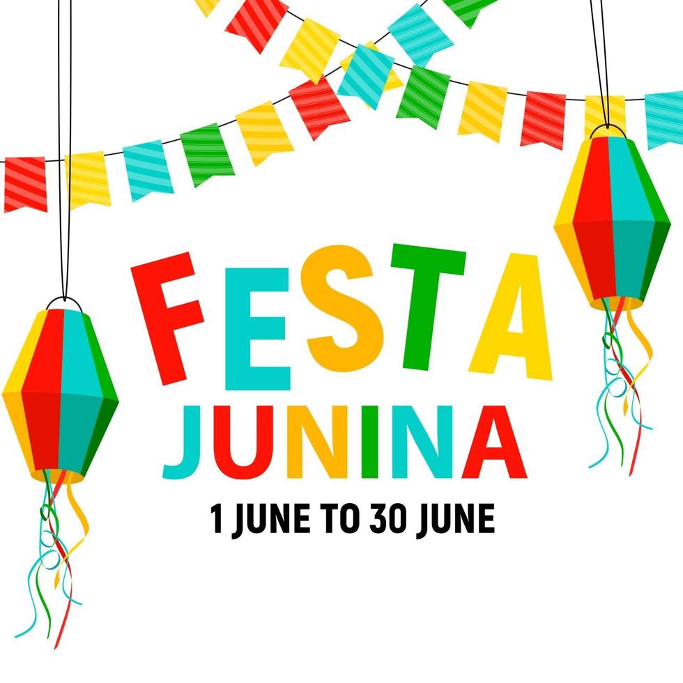 Festa Junina Background with Party Flags and Lanterns. Brazil June Festival Background for Greeting Card vector