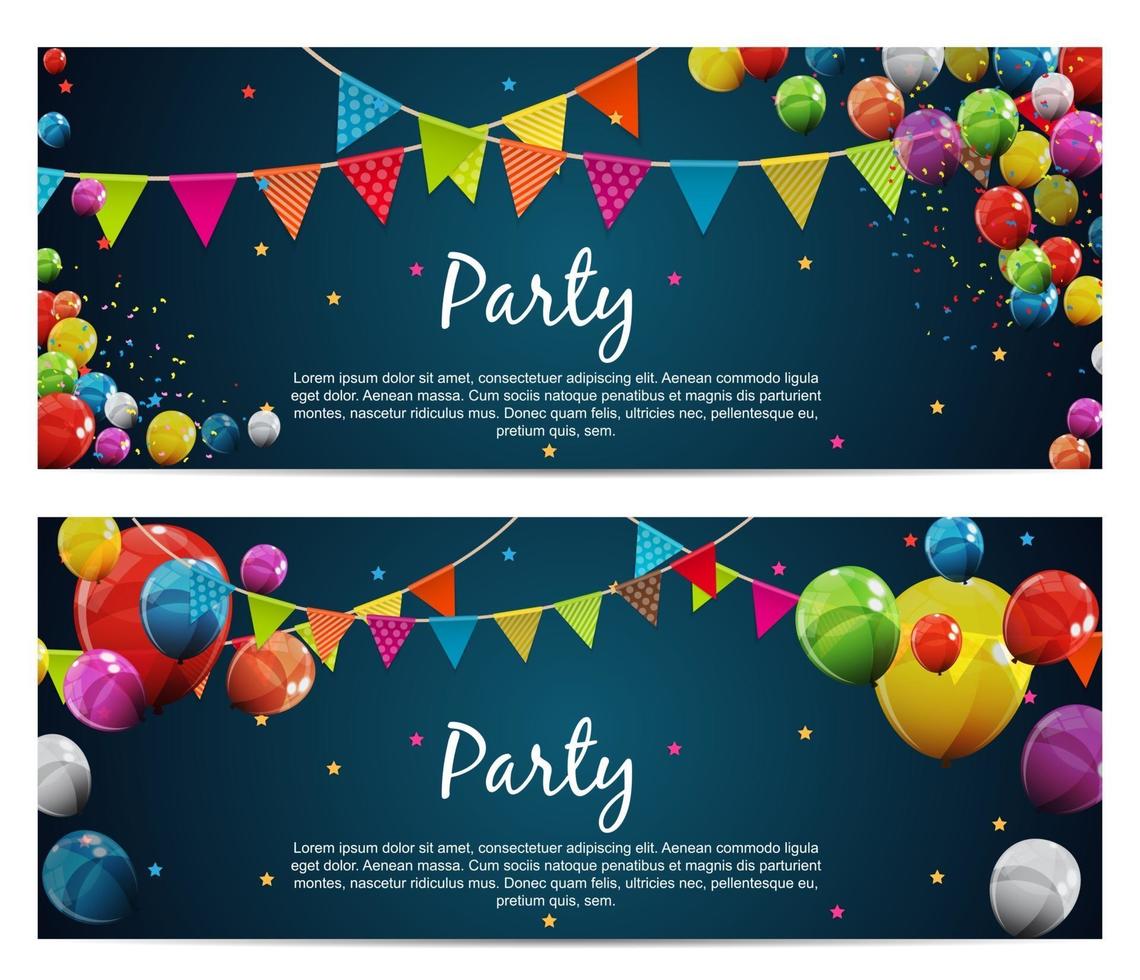 Party Birthday Background. Banner with Flags and Balloons Vector Illustration