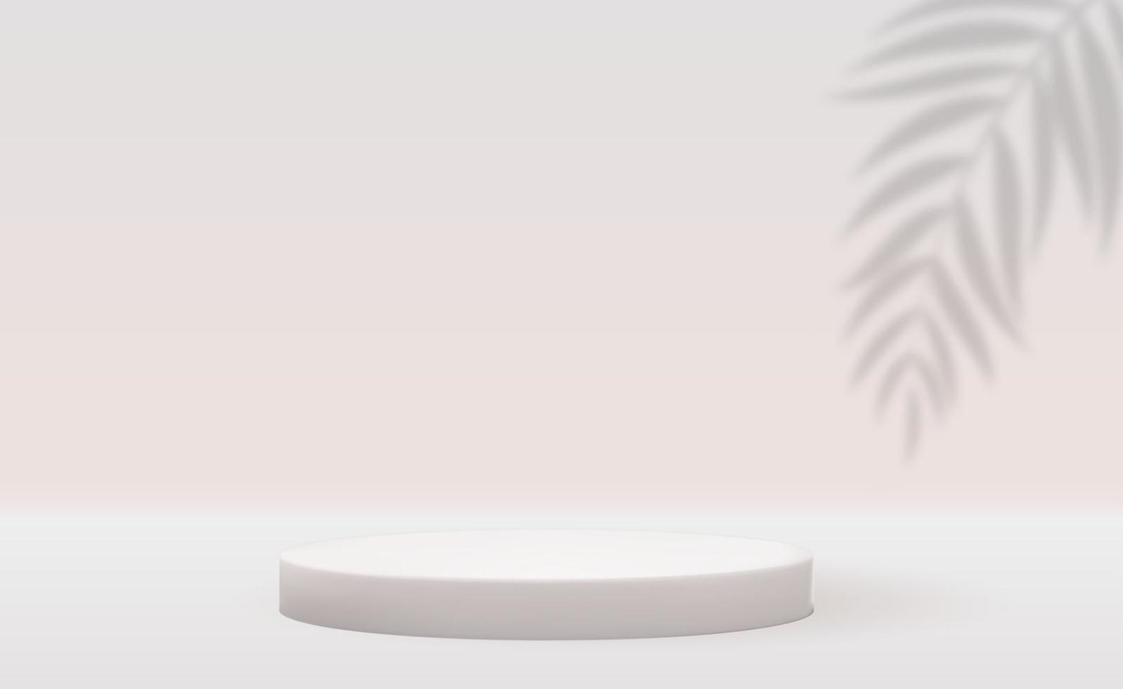 White 3d pedestal background with realistic palm leaves shadow for cosmetic product presentation or fashion magazine vector