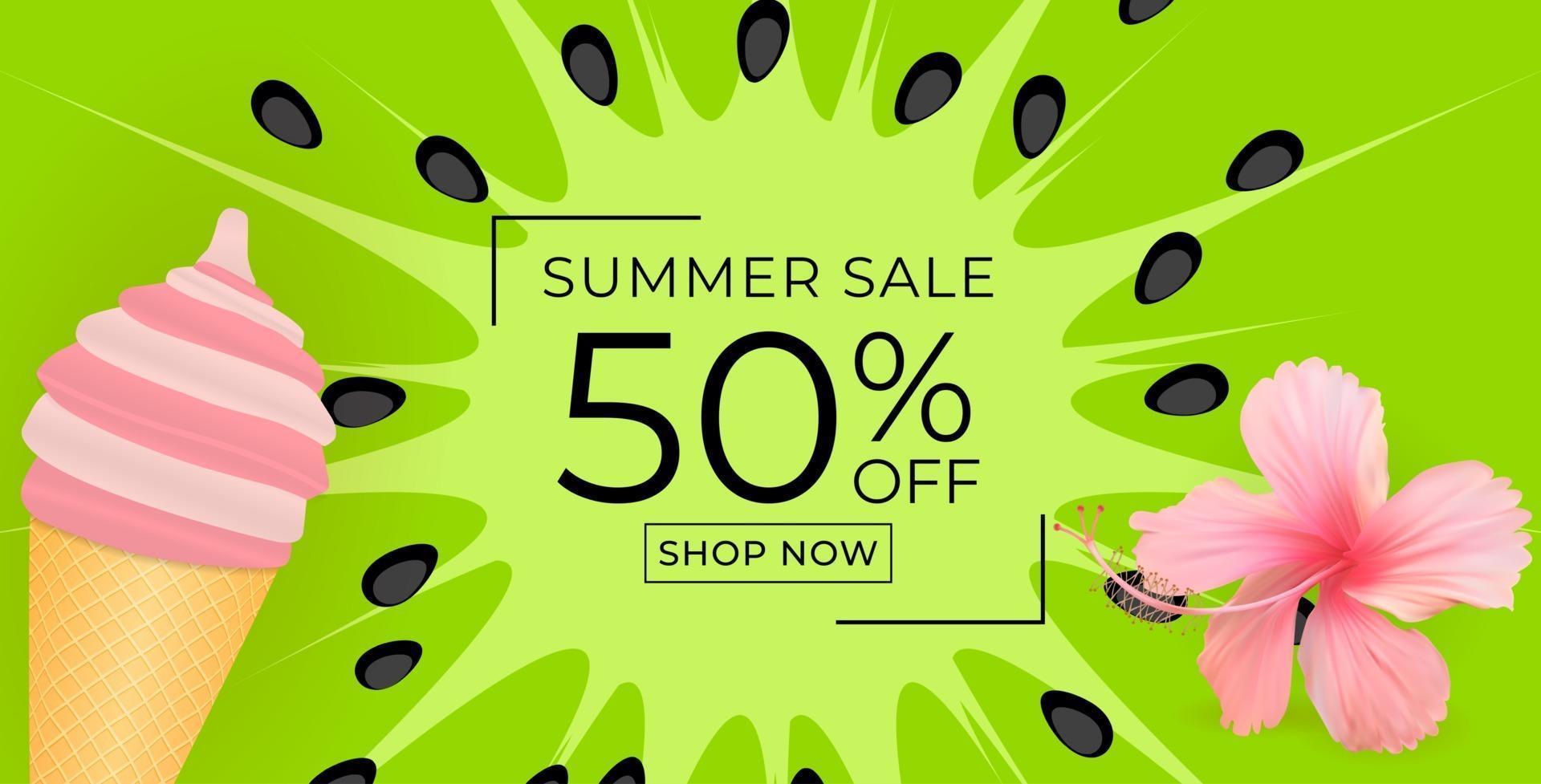 Summer sale poster Natural Background with Ice cream and hibiscus flower vector