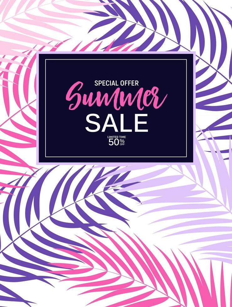 Abstract Summer Sale Background with palm leaves vector