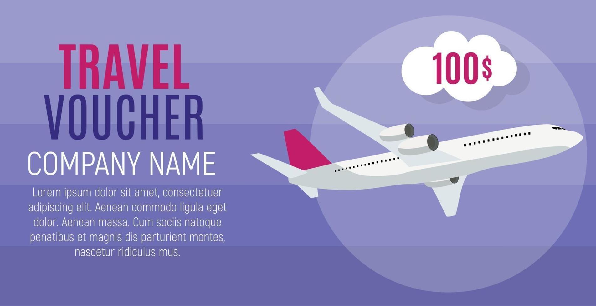 Travel Voucher, 100 Dollar Template Background with Airplane vector