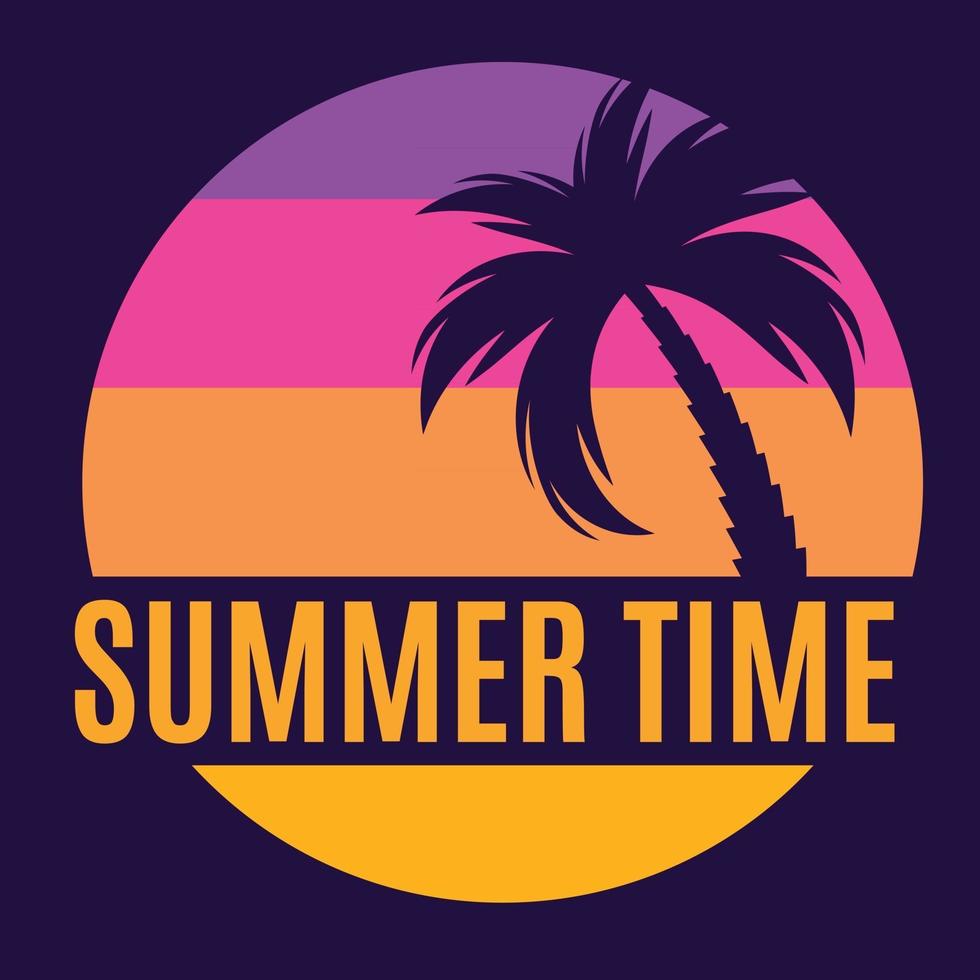 Summer Time Background Icon with palm tree silhouette vector