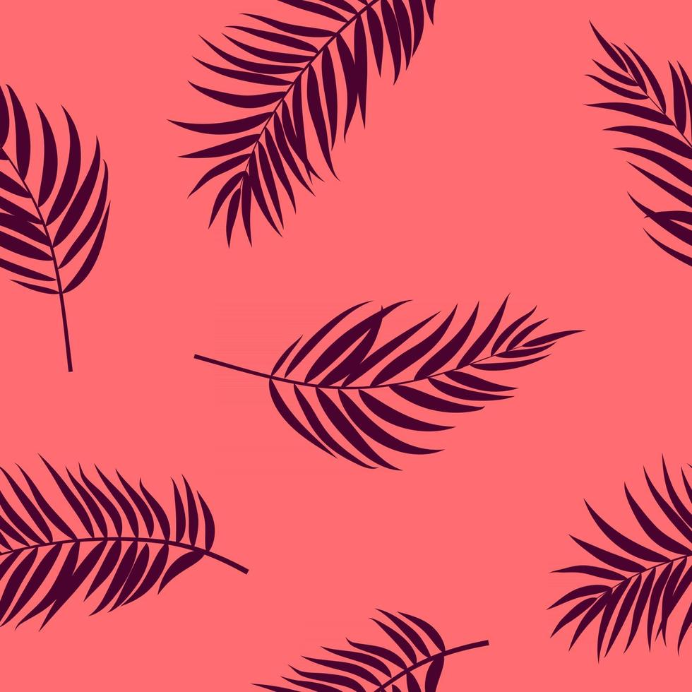 Beautiful Palm Tree Leaves Silhouette, Seamless Pattern Background Vector Illustration