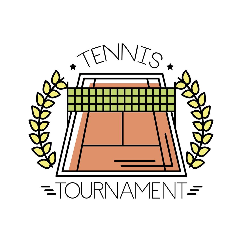 tennis court sport with wreath and lettering line and fill style icon vector