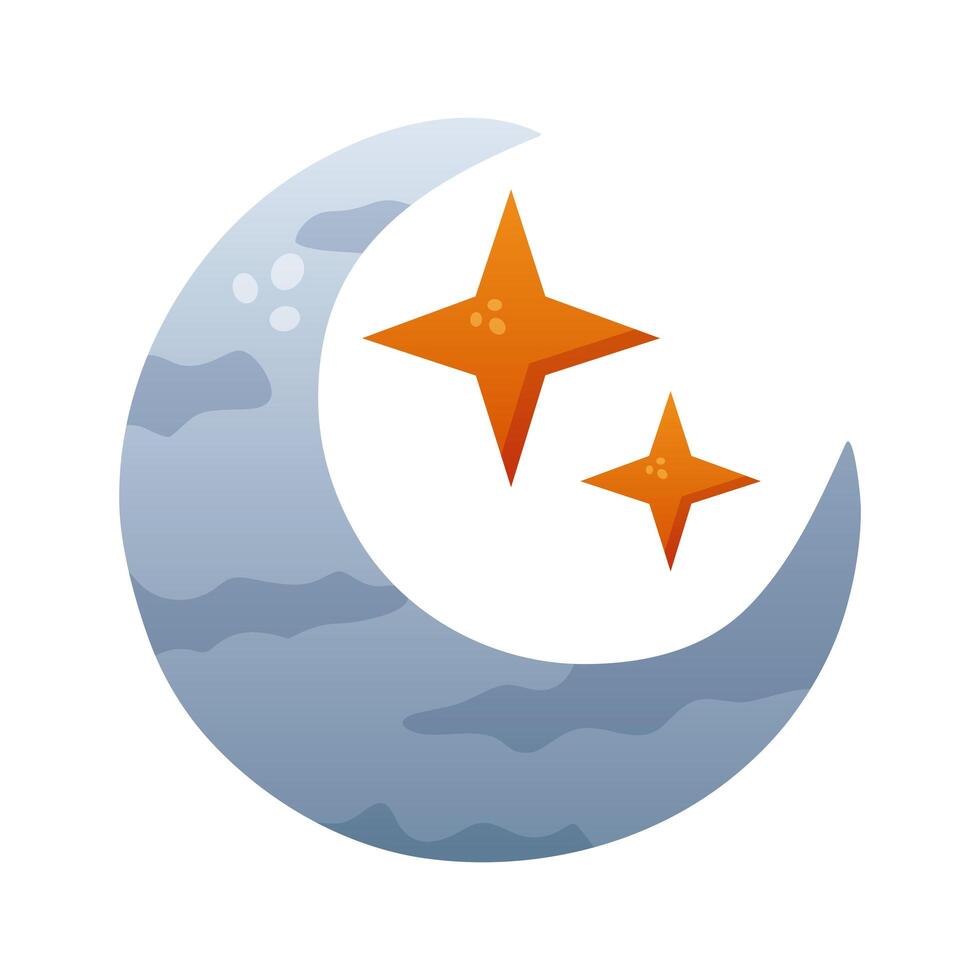 icono de estilo degradado de luna creciente y nubes vector