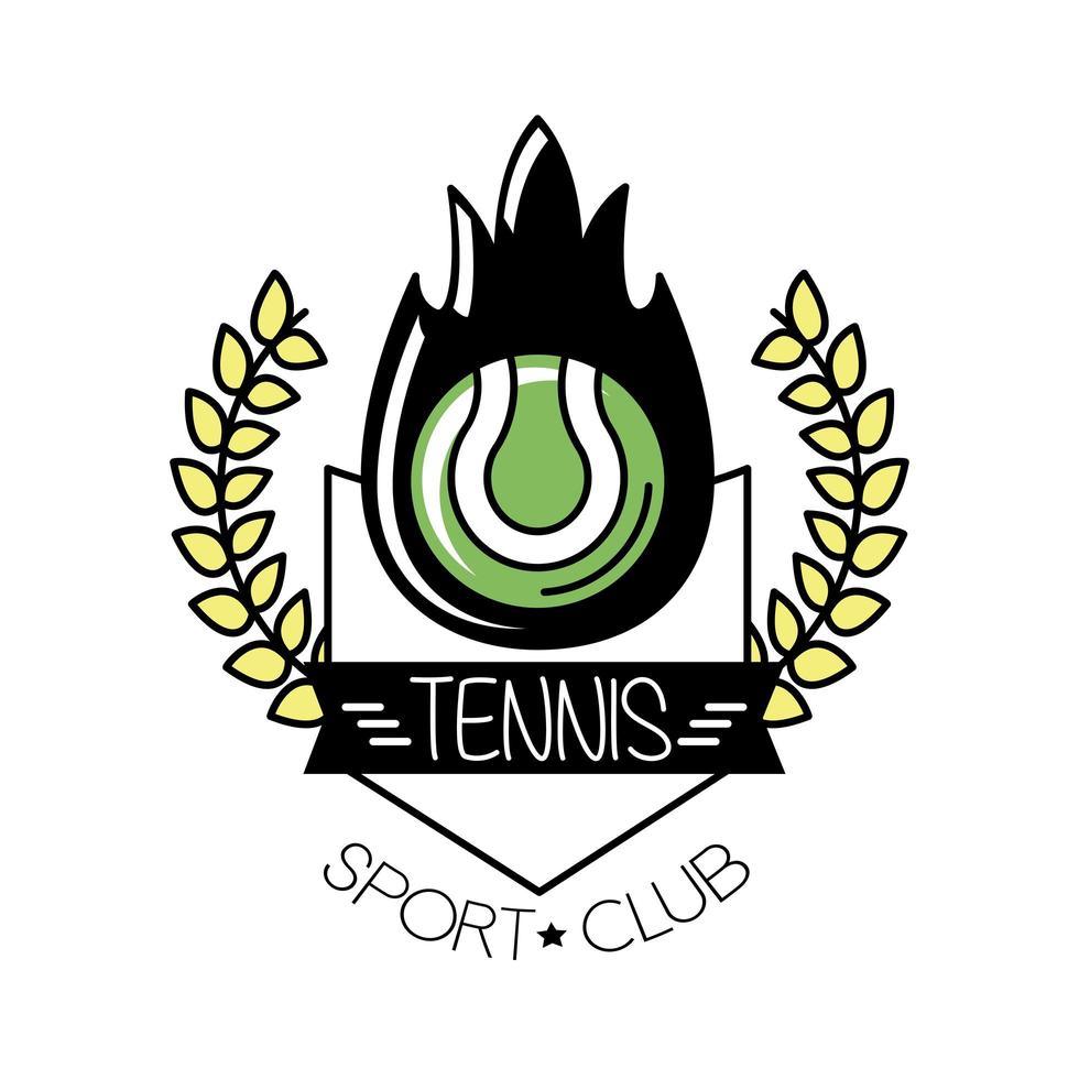 deporte de tenis de pelota en llamas con línea de corona de corona e ícono de estilo de relleno vector