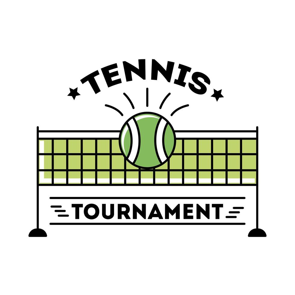 Deporte de tenis de pelota con letras y línea neta e ícono de estilo de relleno vector
