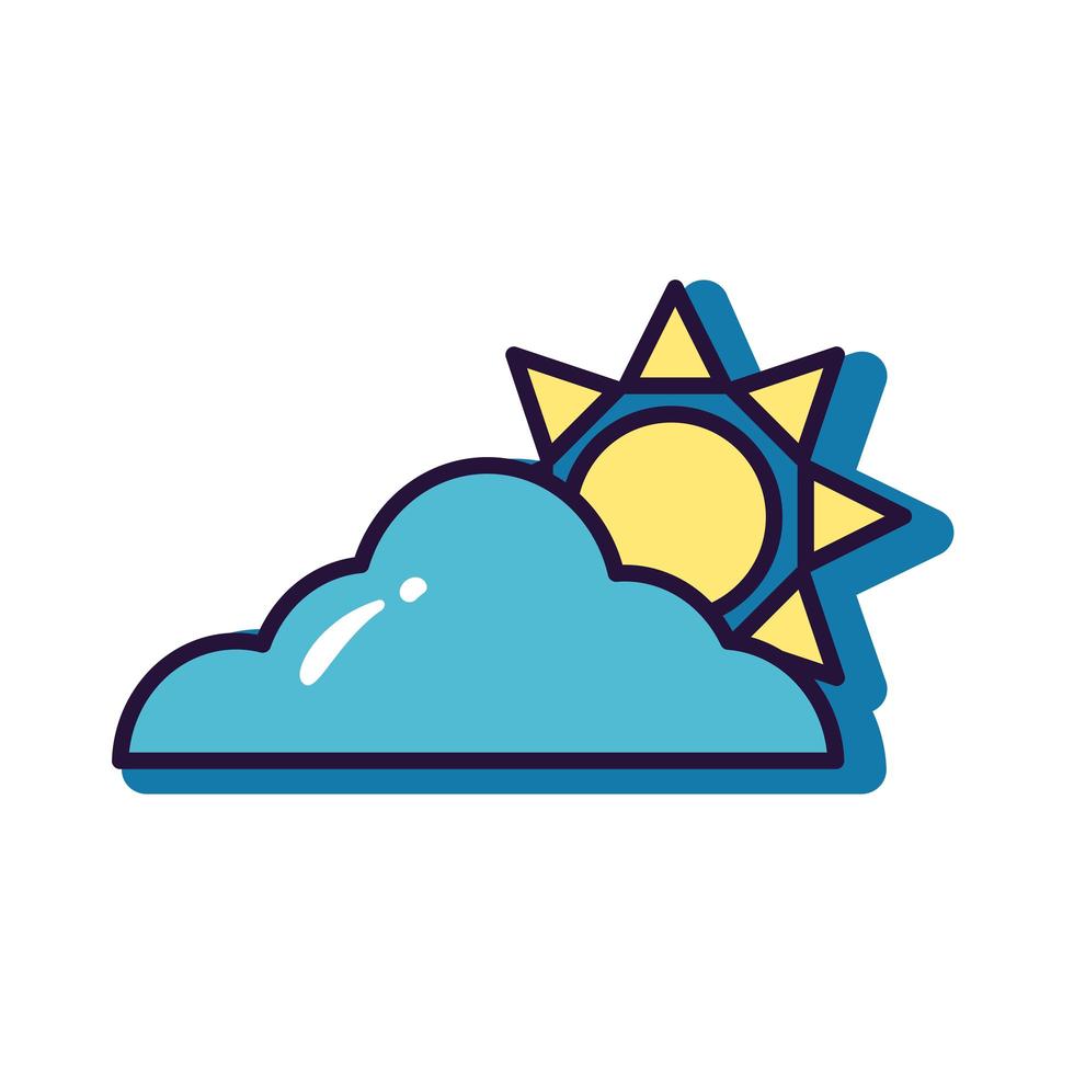 cloud and sun slang line and fill style vector