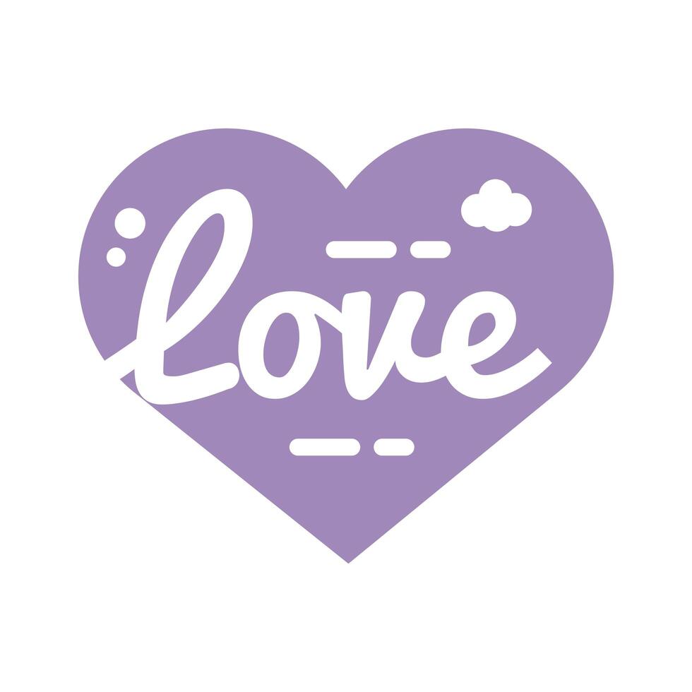 slang expresion love word in heart silhouette style vector