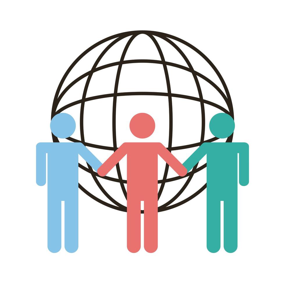 group of silhouettes people and sphere browser line and fill style vector