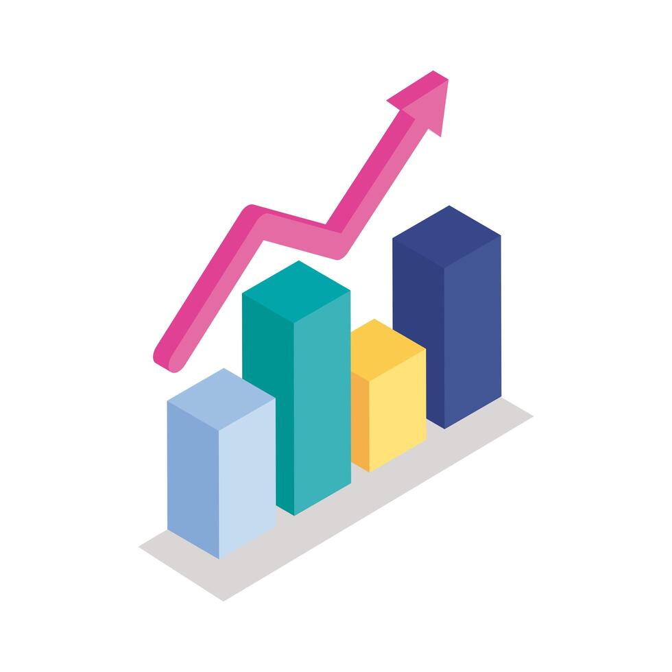 gráfico de barras con flecha diseño de vector de icono de estilo de línea isométrica