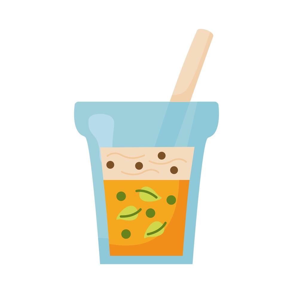 té helado con diseño de vector de paja