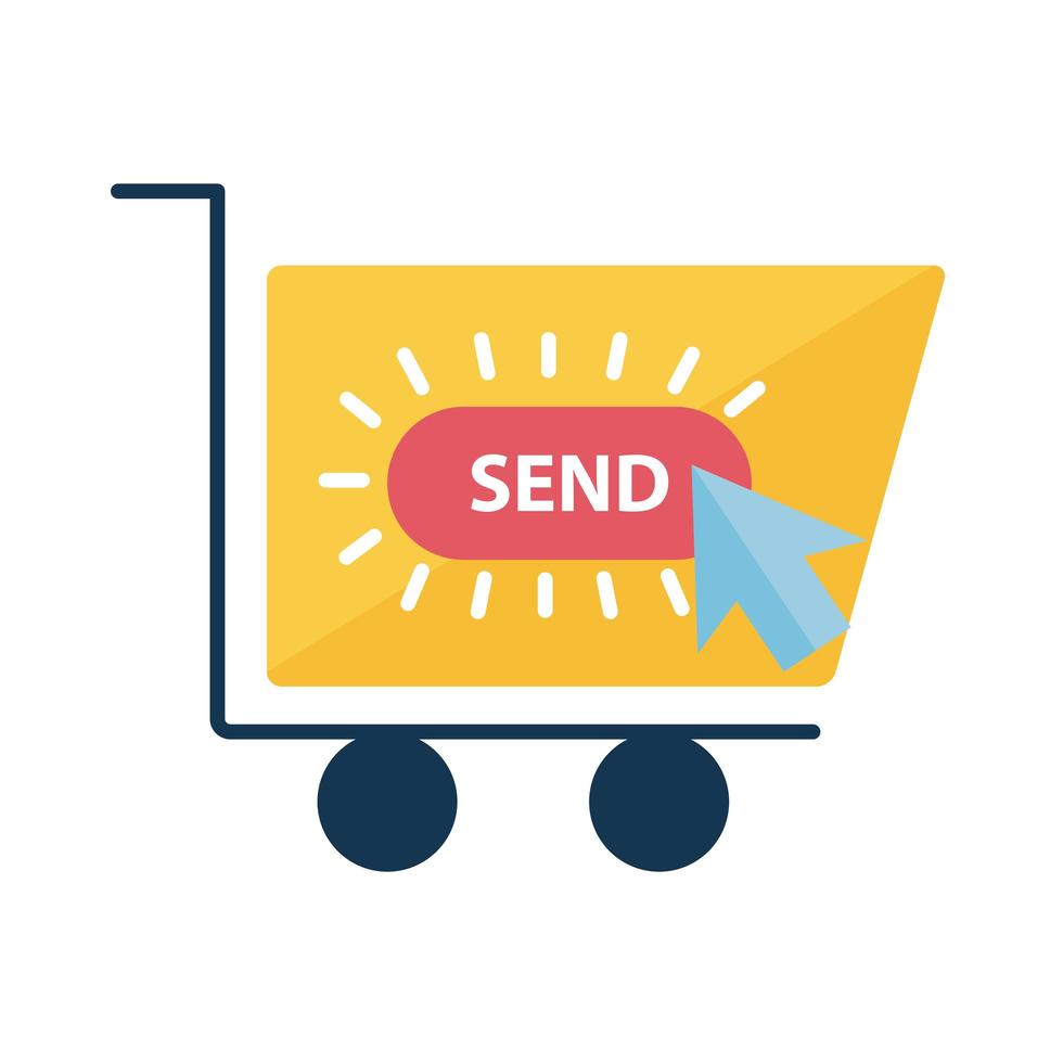 Digital marketing cart with send button flat style icon vector design