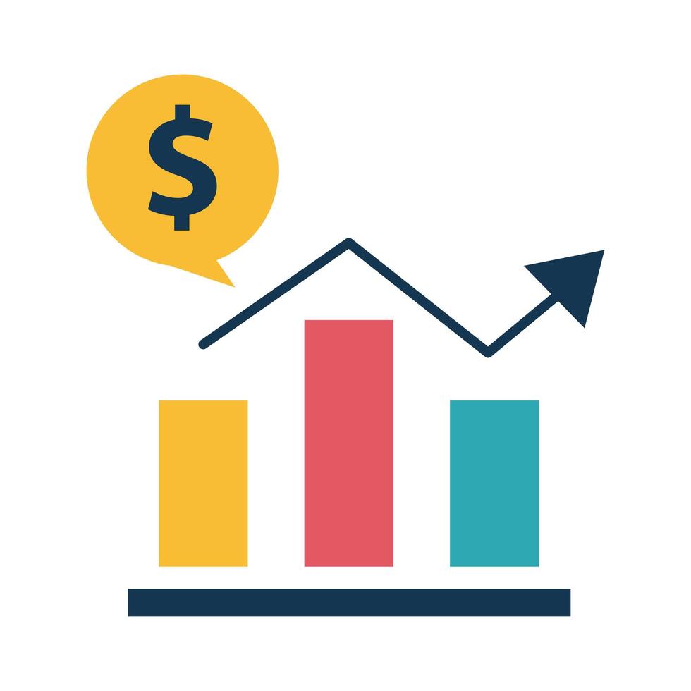 Digital marketing bars chart with money bubble flat style icon vector design
