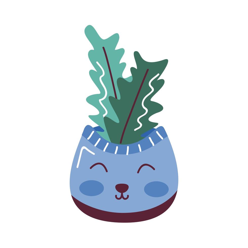 house plant in pot with face cat scandinavian style vector