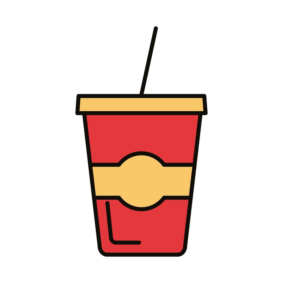 beverage in plastic pot and straw drink line and fill icon vector