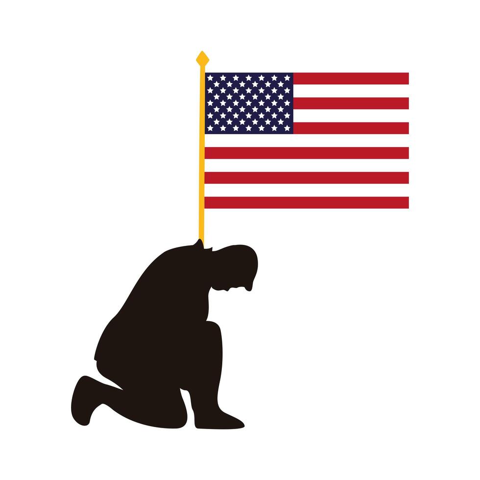 military officer silhouette with usa flag in pole vector