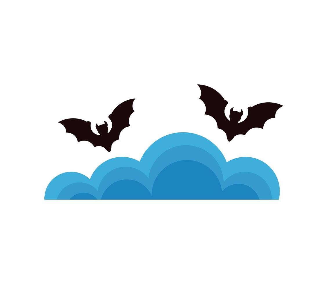 murciélagos de halloween volando con nubes escena del cielo vector