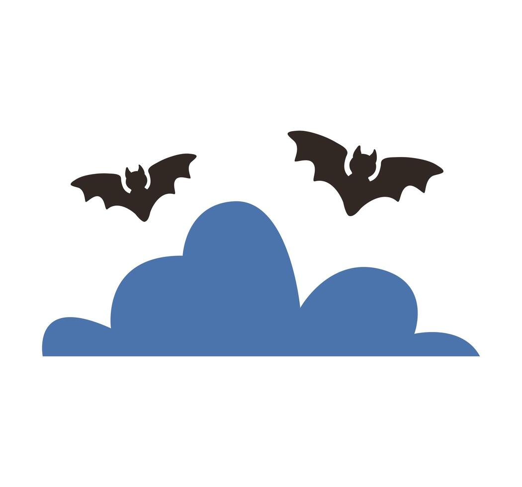halloween bats flying with clouds vector
