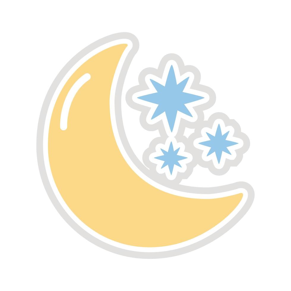 moon and stars sticker flat style icon vector
