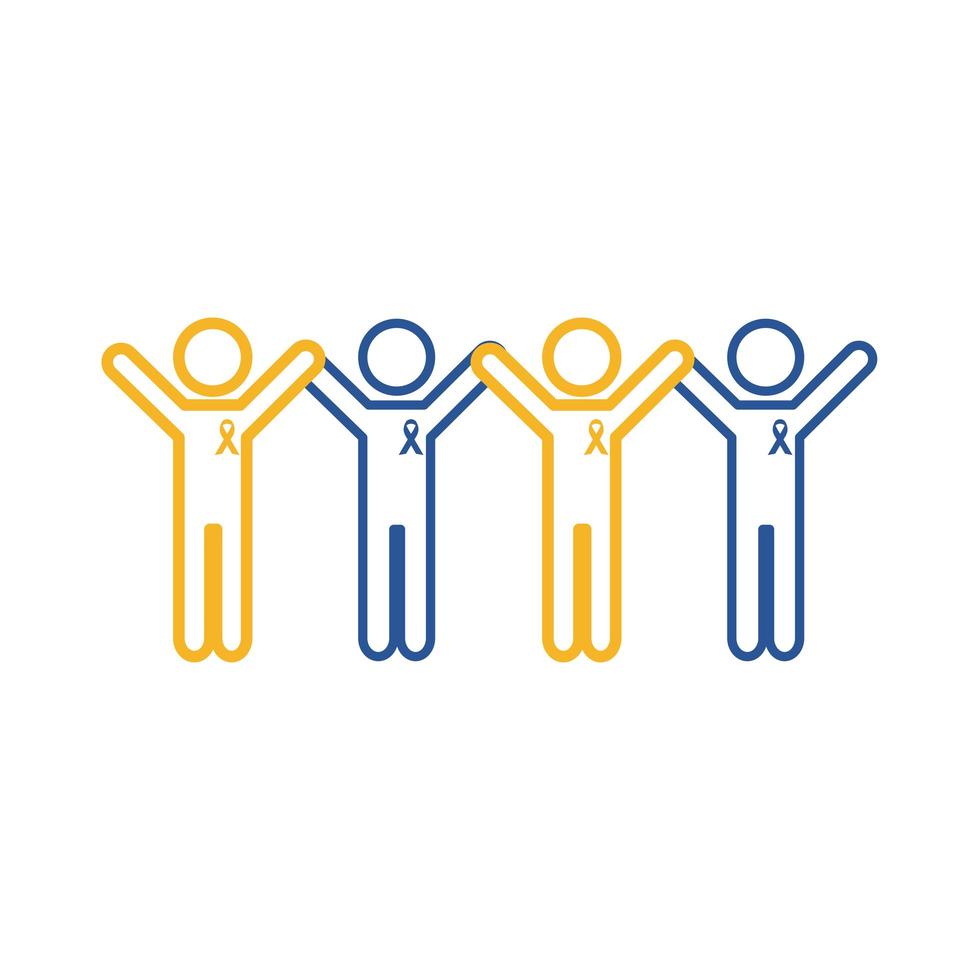 people figures with down syndrome campaign ribbons line style icon vector