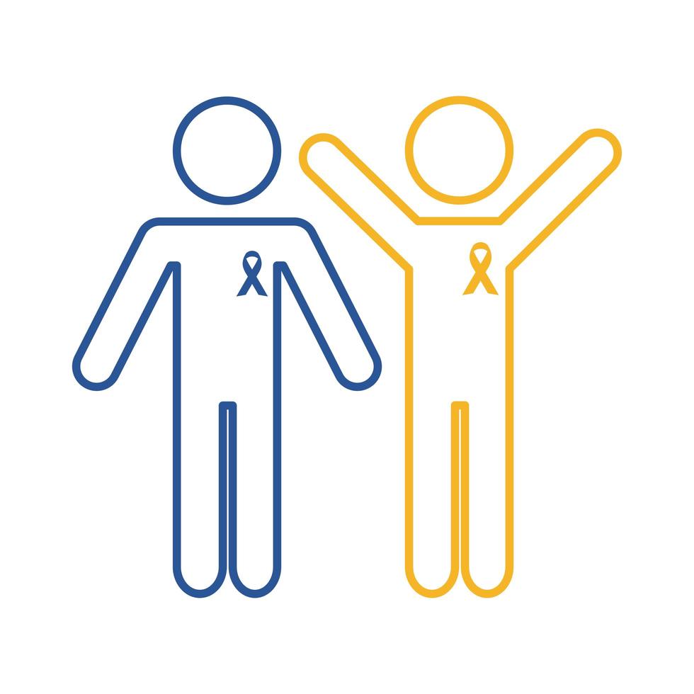 people figures with down syndrome campaign ribbons line style icon vector