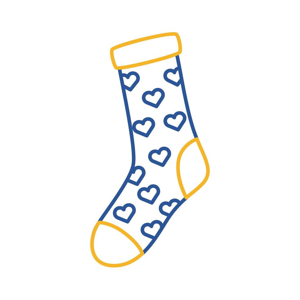 down syndrome sock with hearts line style icon vector