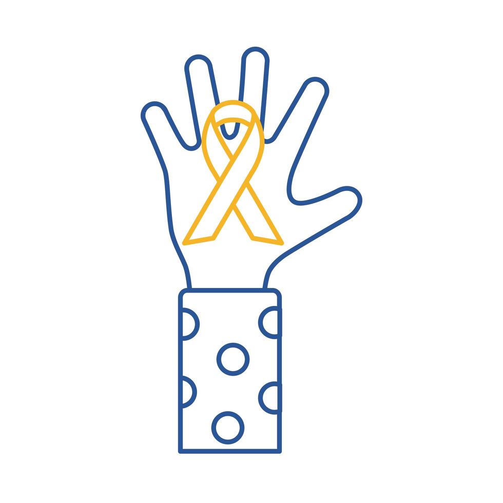 cinta de campaña de síndrome de down en mano icono de estilo de línea humana vector