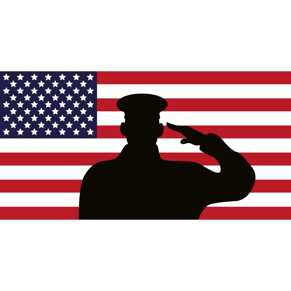 officer military silhouette with usa flag vector